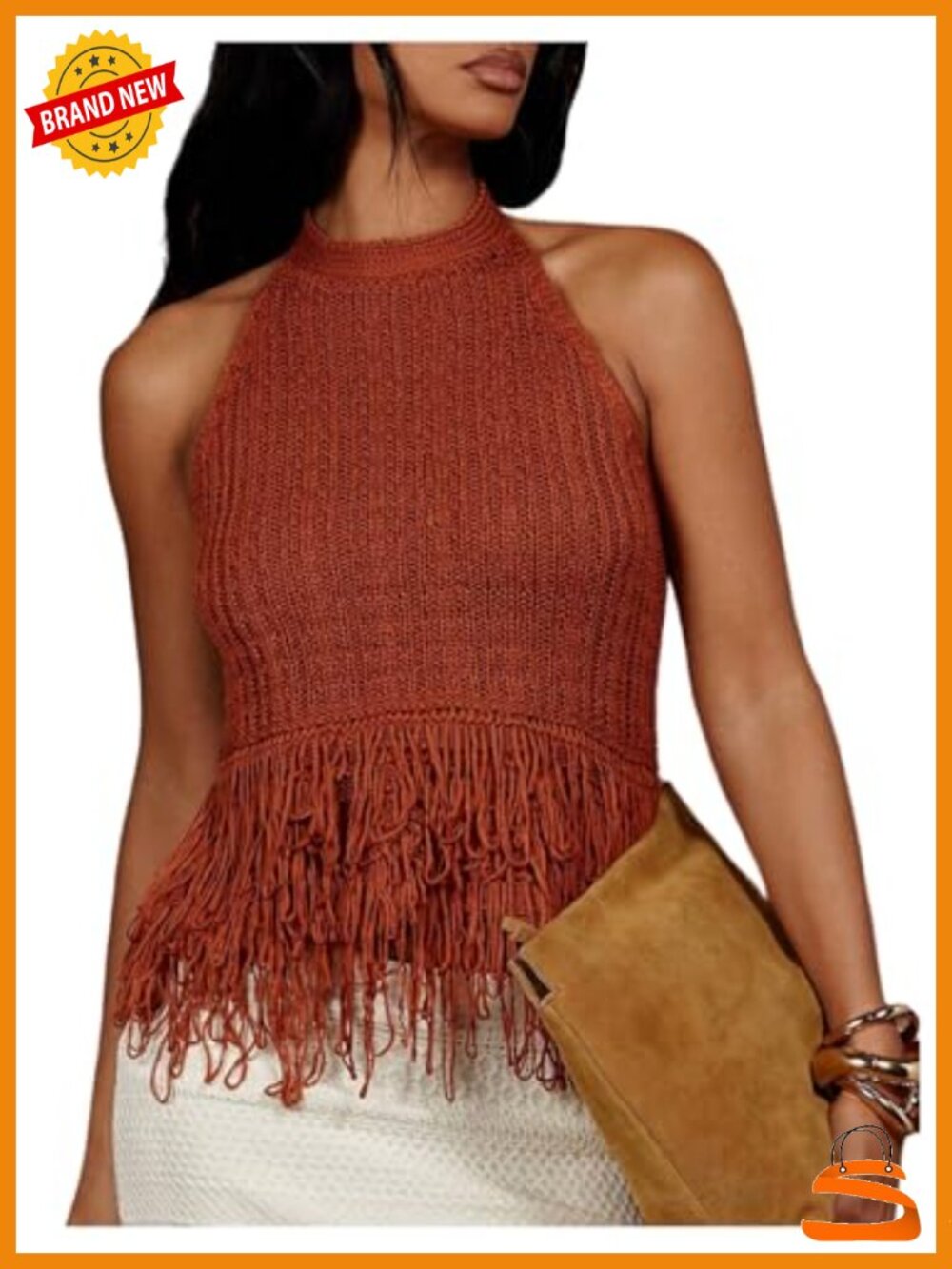 Boho Fringe Halter Tank Top Sleeveless Open Back Crochet Tassel Top